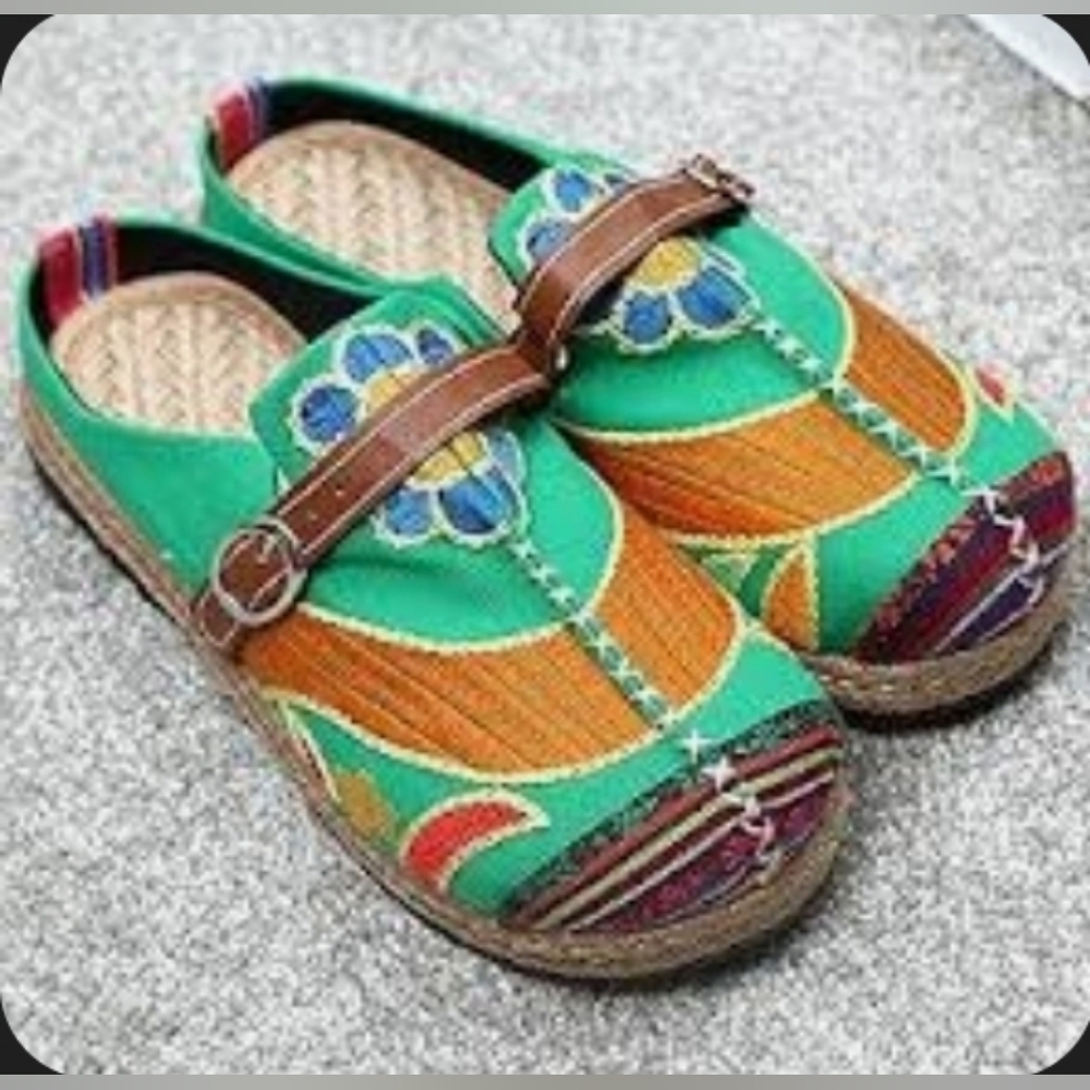 Nwot Cactus Rose Green and Orange Mules Slip Ons Size 42/10 Women - Picture 1 of 6